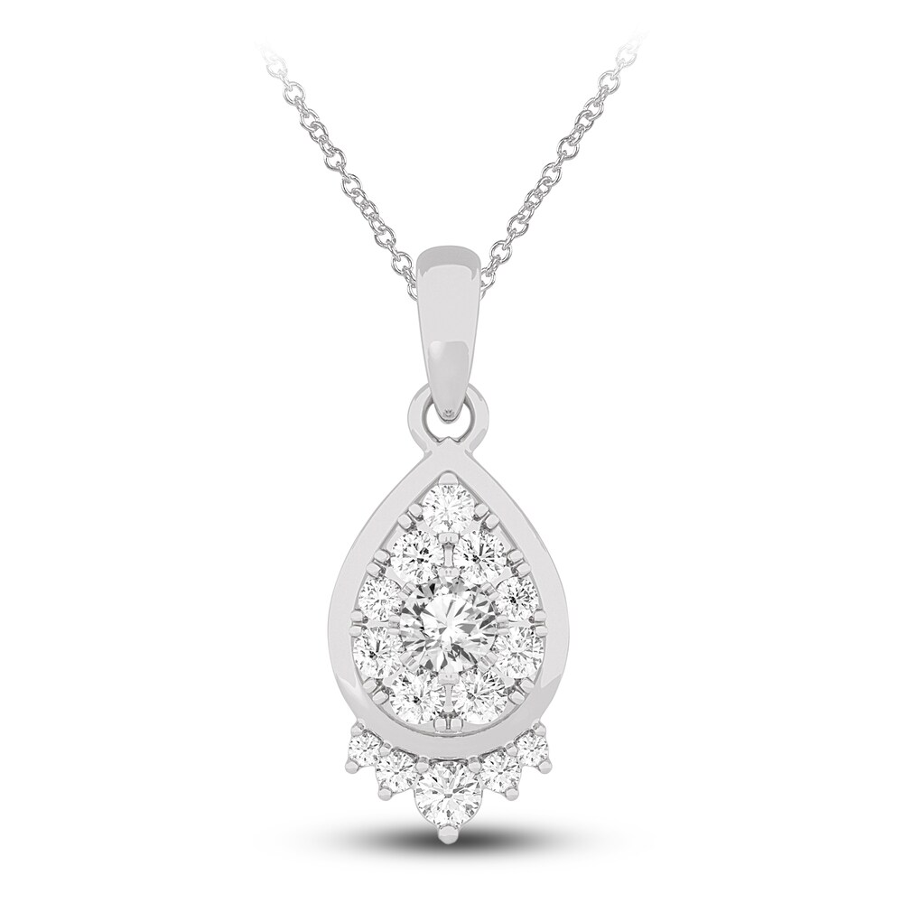 Diamond Pendant Necklace 1/2 ct tw Round 14K White Gold 18" OWqzFySQ
