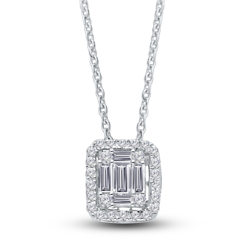 Kallati Diamond Pendant Necklace 1/4 ct tw Baguette/Round 14K White Gold 18\" ObmlnuuA