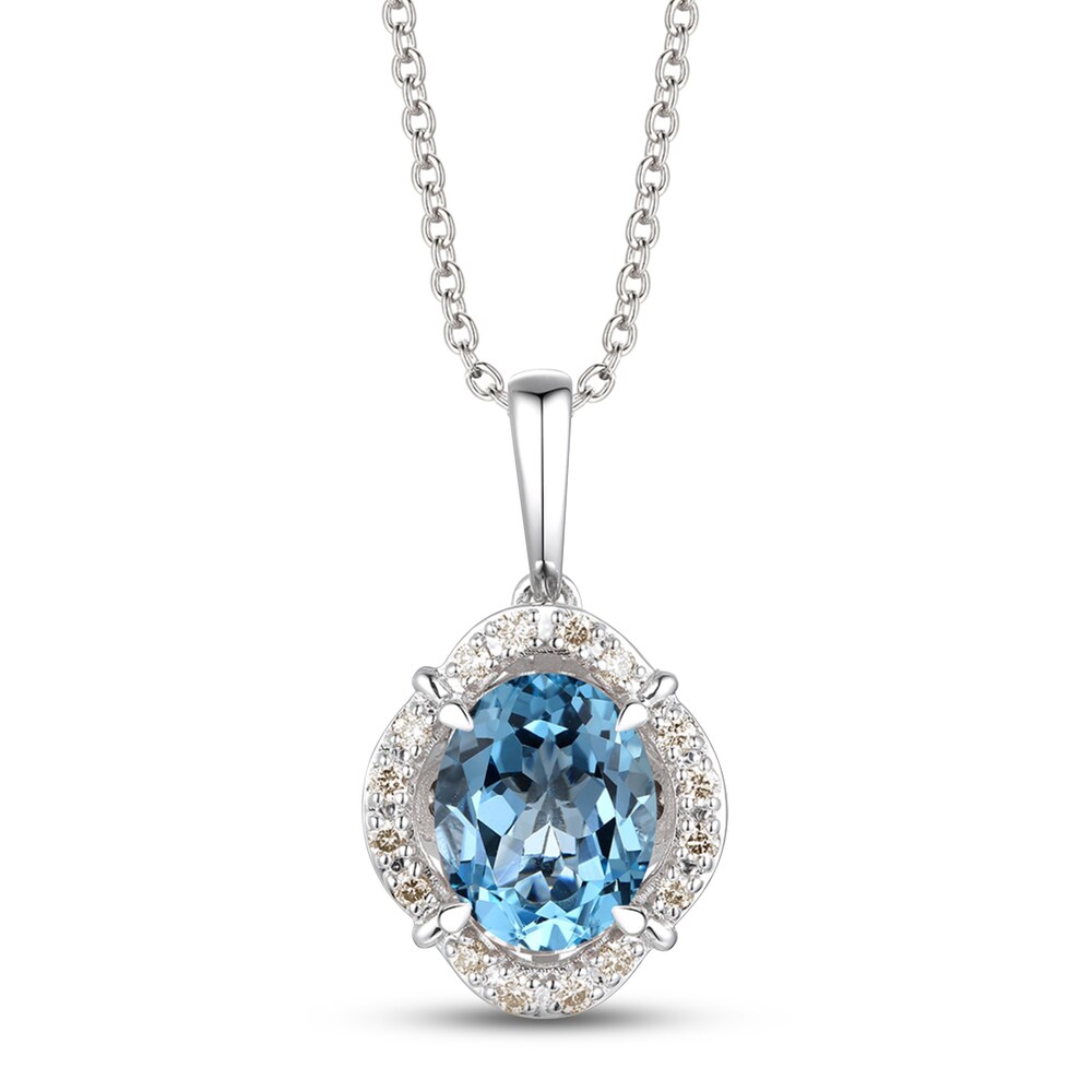 Le Vian Natural Blue Topaz Necklace 1/6 ct tw Diamonds 14K Vanilla Gold OcPyGePW