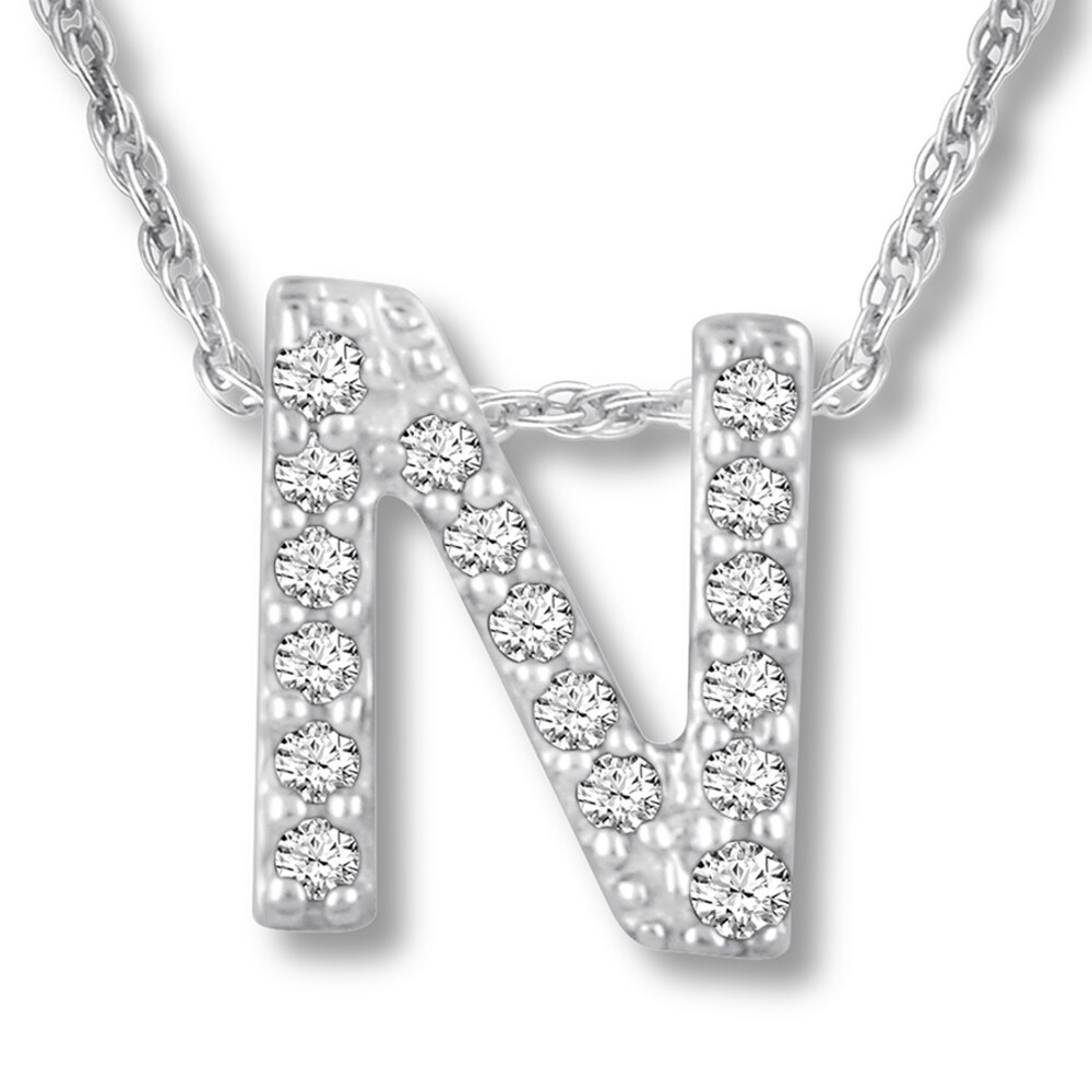 Diamond Initial N Necklace 1/20 ct tw Round-cut 10K White Gold OgK7fTPL