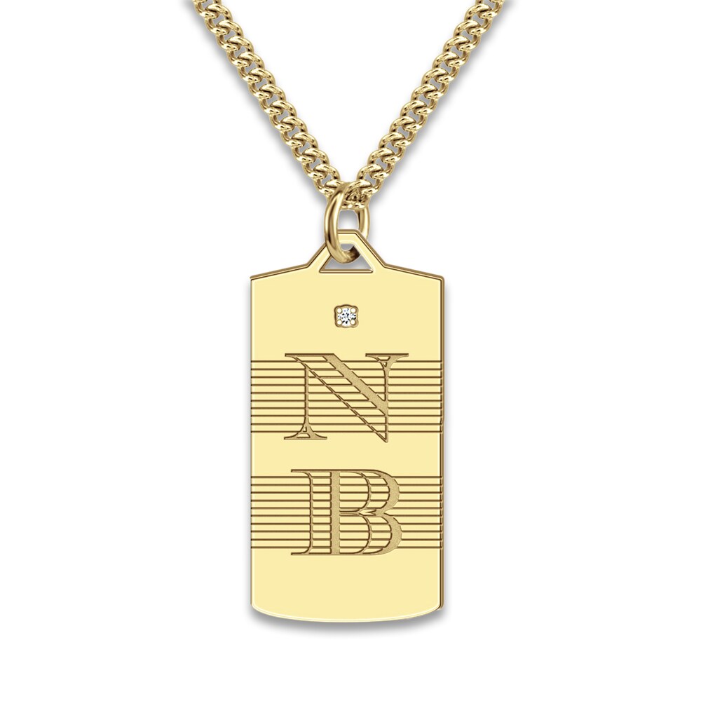 Men's Personalized Initial Pendant Necklace Diamond Accent Yellow Gold-Plated Sterling Silver 20" OnHLnDmn