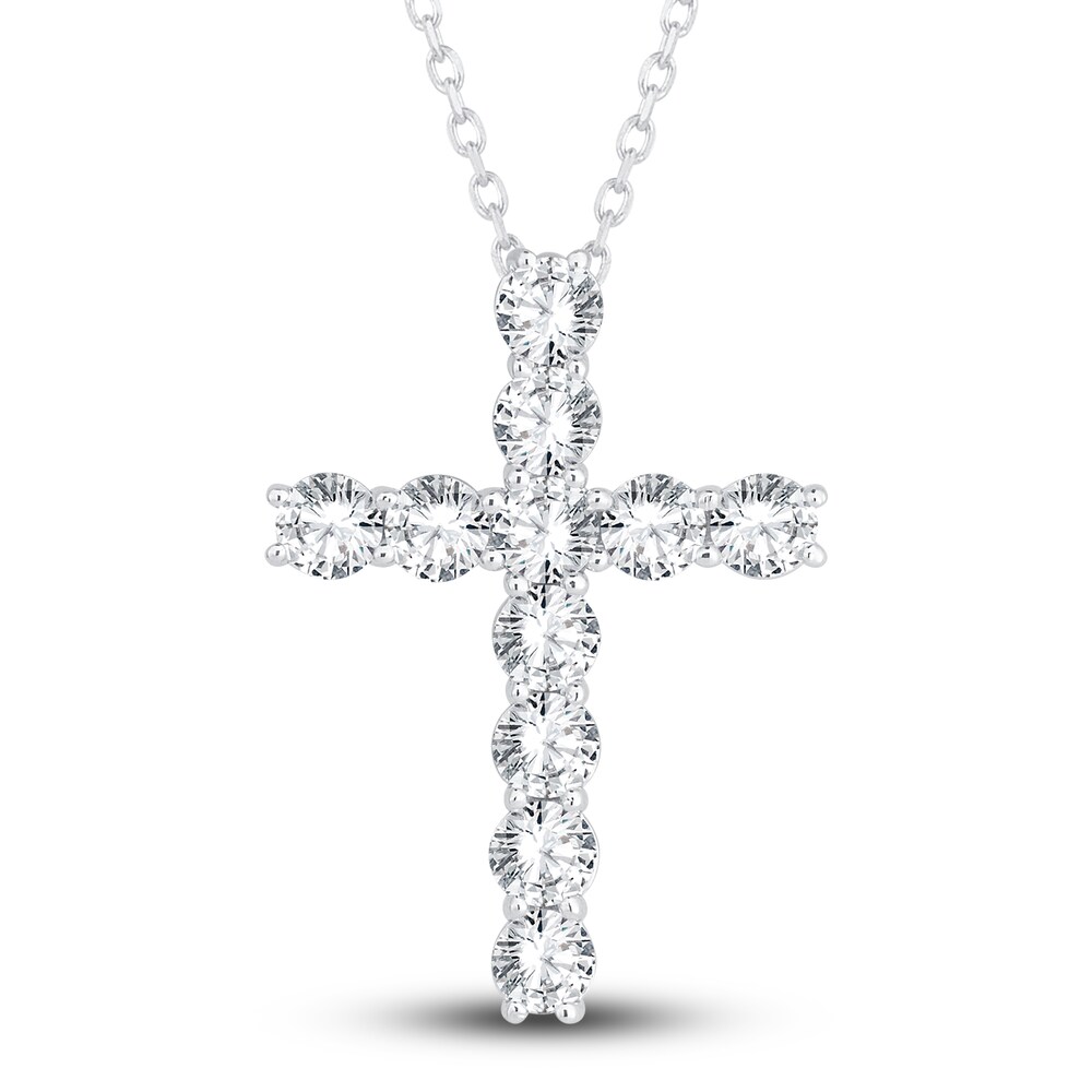 Diamond Cross Pendant Necklace 2-3/4 ct tw Round 14K White Gold 18\" OssabuNO