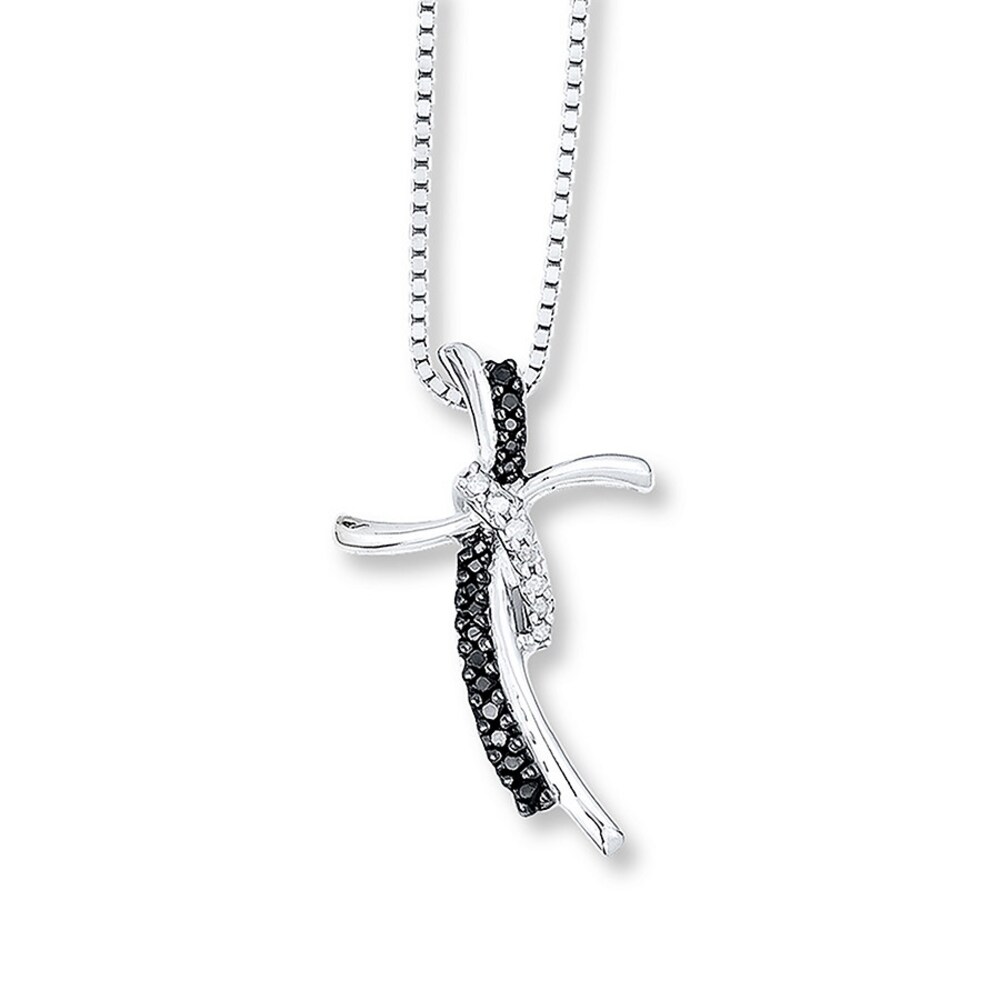 Black/White Diamond Cross Necklace 1/6 ct tw Sterling Silver Ota6XPqm