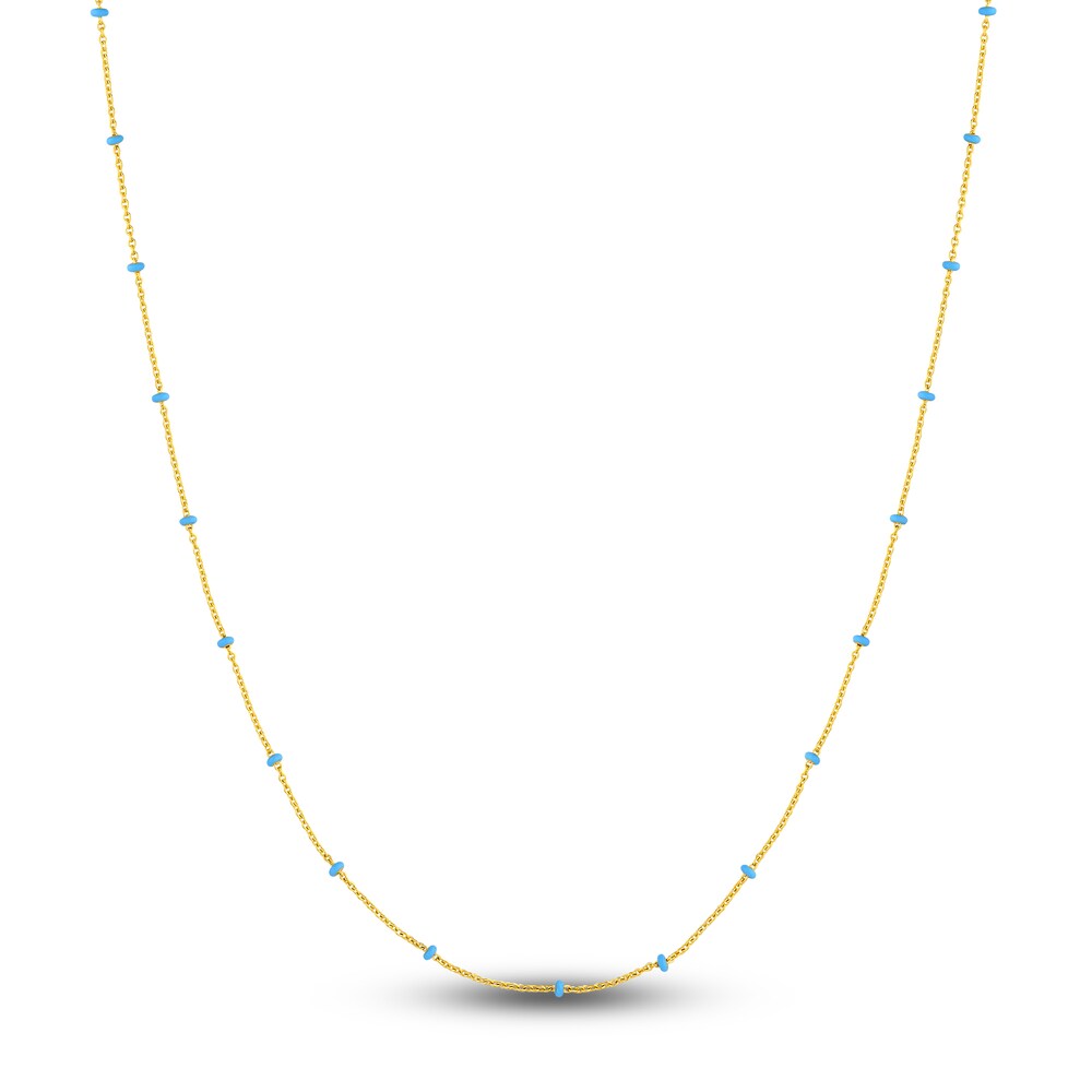 Station Necklace Light Blue Enamel 14K Yellow Gold 18" OvL0B7hO