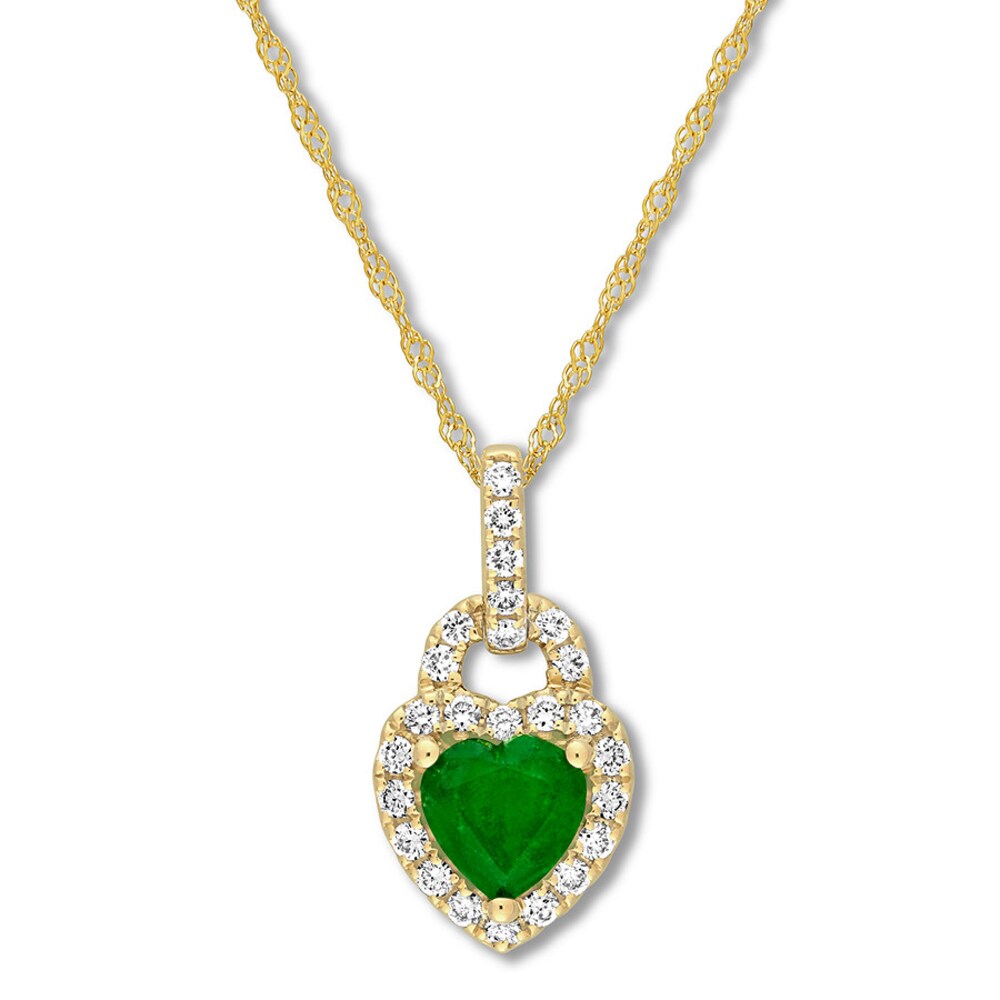 Natural Emerald Necklace 1/4 ct tw Diamonds 14K Yellow Gold Ow1ph976