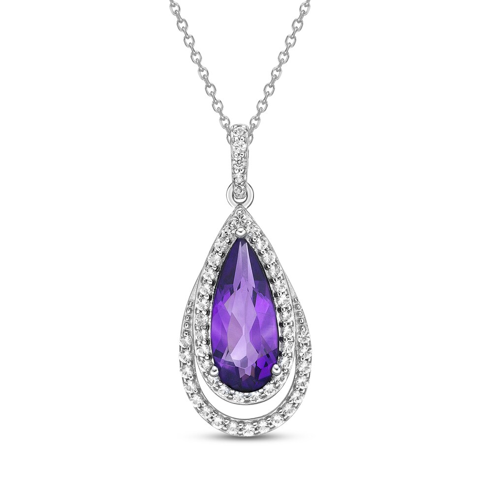Natural Amethyst & Natural White Topaz Necklace Sterling Silver OyCiO0ja