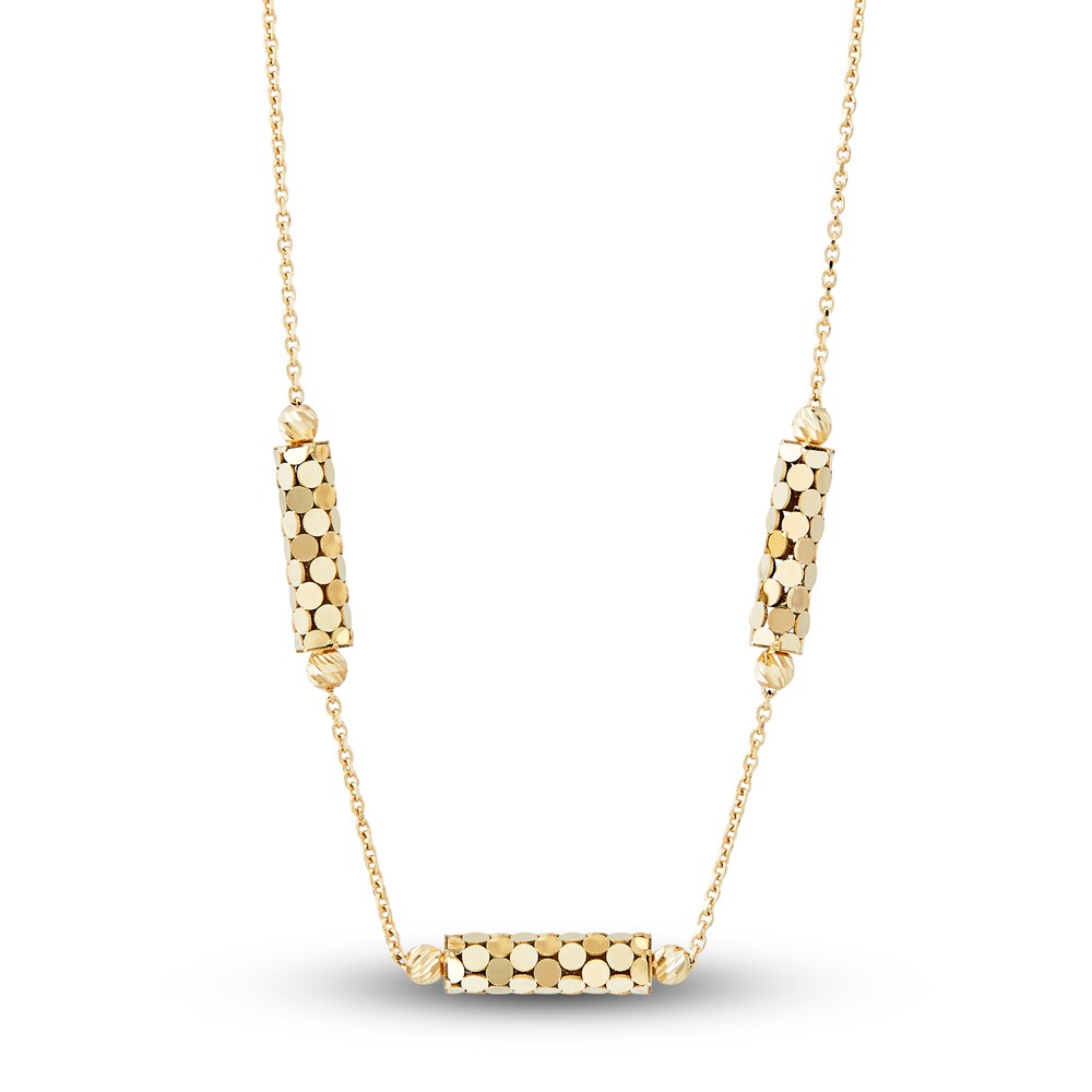 Italia D\'Oro Triple Bar Station Necklace 14K Yellow Gold 17.5\" Ozjh9iaH