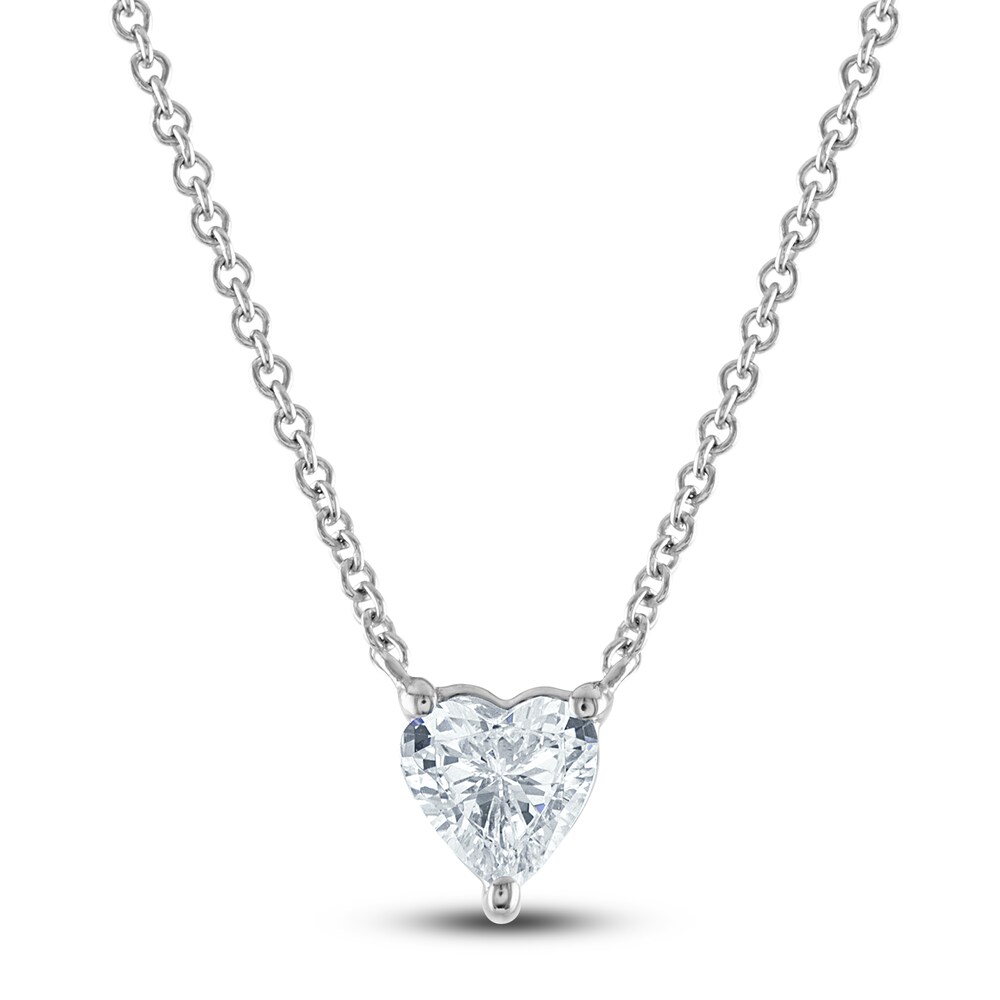 Lab-Created Diamond Solitaire Pendant Necklace 1 ct tw Heart-Cut 14K White Gold (F/SI2) 18" P417yp6b