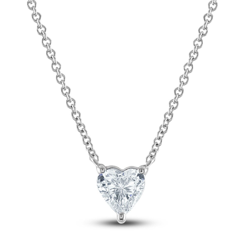 Lab-Created Diamond Solitaire Pendant Necklace 1 ct tw Heart-Cut 14K White Gold (F/SI2) 18\" P417yp6b