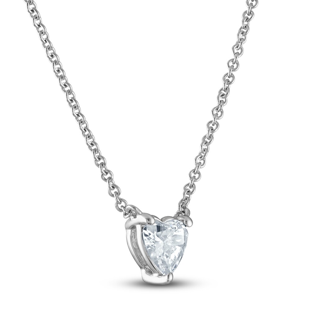 Lab-Created Diamond Solitaire Pendant Necklace 1 ct tw Heart-Cut 14K White Gold (F/SI2) 18\" P417yp6b