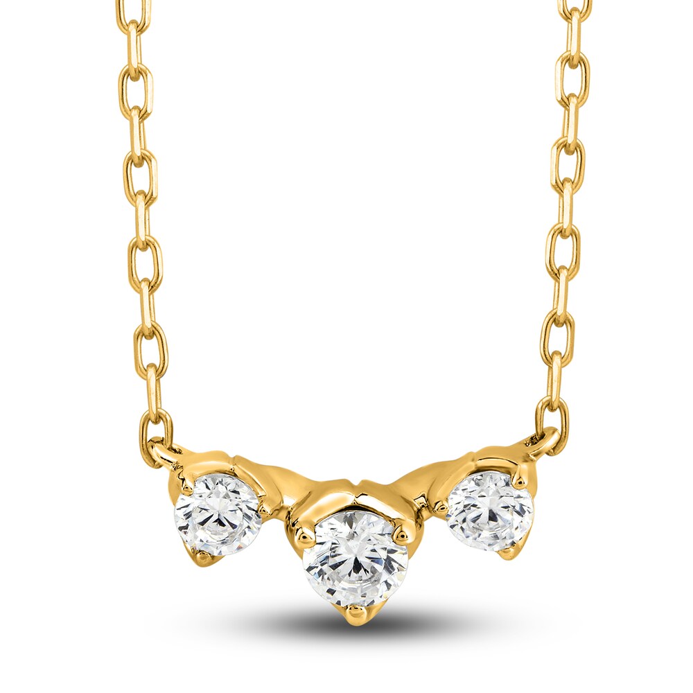 Diamond 3-Stone Pendant Necklace 1/4 ct tw Round 10K Yellow Gold P4Tvckts