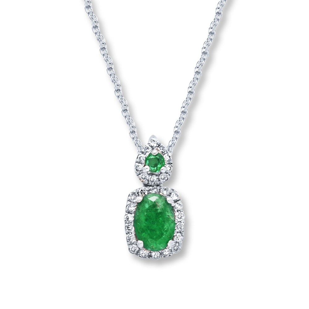 Natural Emerald Necklace 1/8 ct tw Diamonds 10K White Gold PLfWGIbx