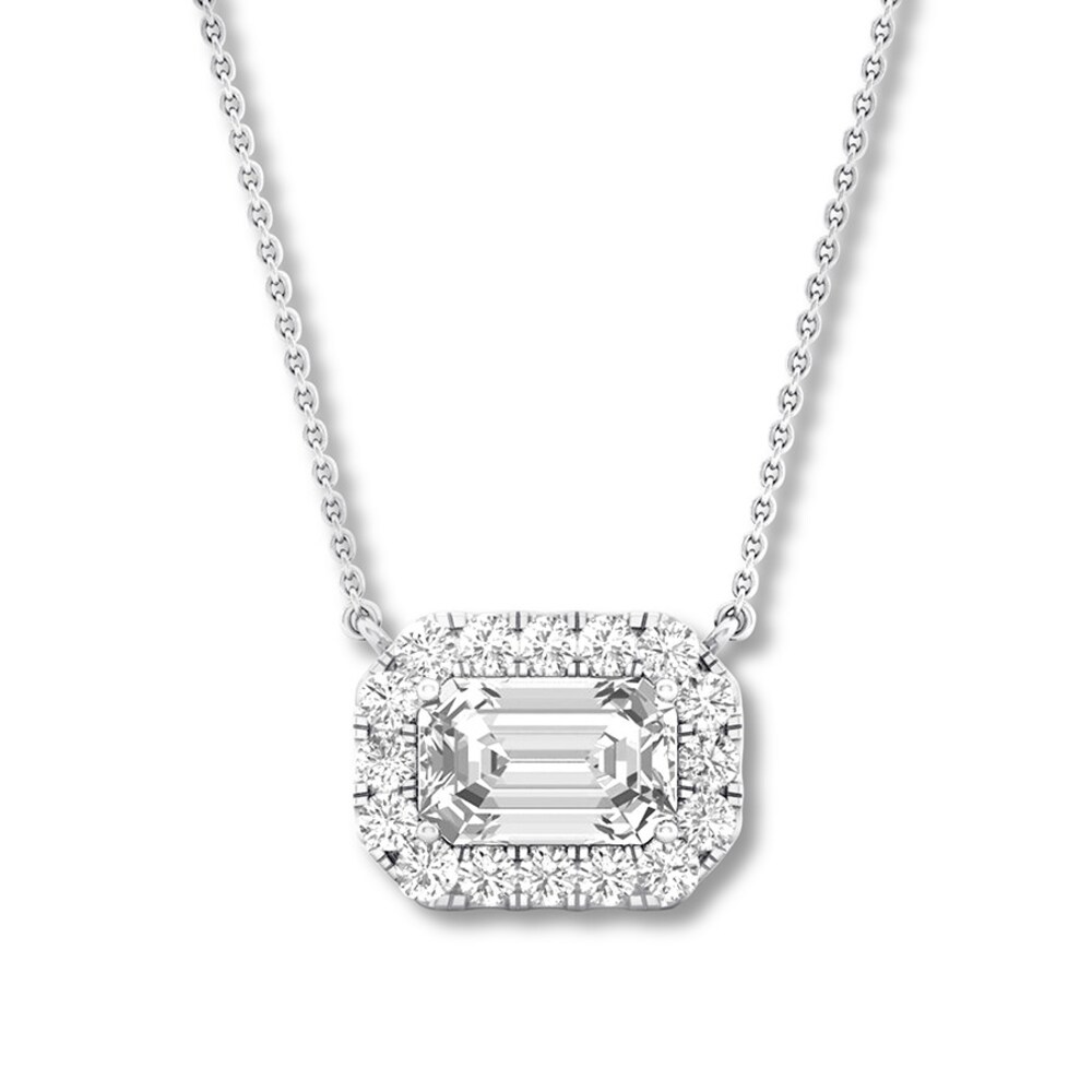 Diamond Necklace 1 carat tw Emerald-cut & Round 14K White Gold PNxWcT9n