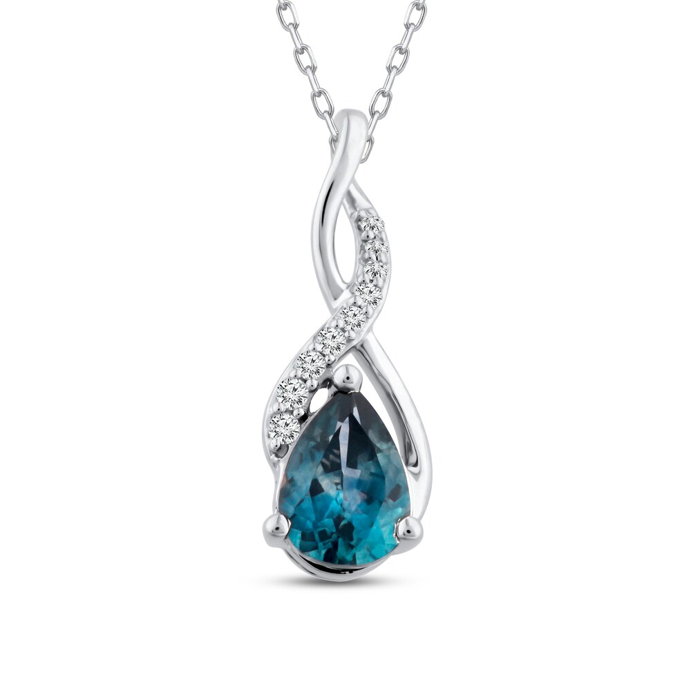 Montana Blue Natural Sapphire Pendant Necklace 1/20 ct tw Diamonds 10K White Gold PavnQJOz