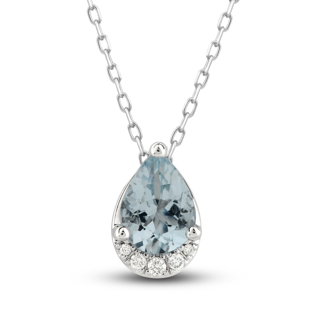 Natural Aquamarine Pendant Necklace 1/20 ct tw Diamonds 10K White Gold 18" PdyJb2kp