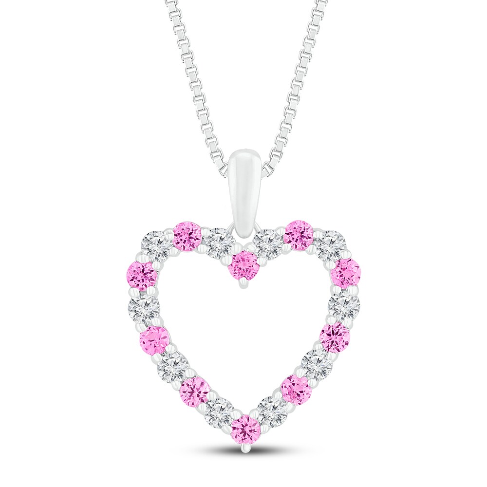 Lab-Created Pink/White Sapphire Pendant Necklace Sterling Silver PiJvcFkx [PiJvcFkx]