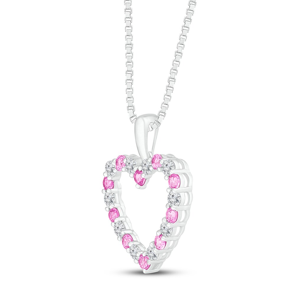 Lab-Created Pink/White Sapphire Pendant Necklace Sterling Silver PiJvcFkx