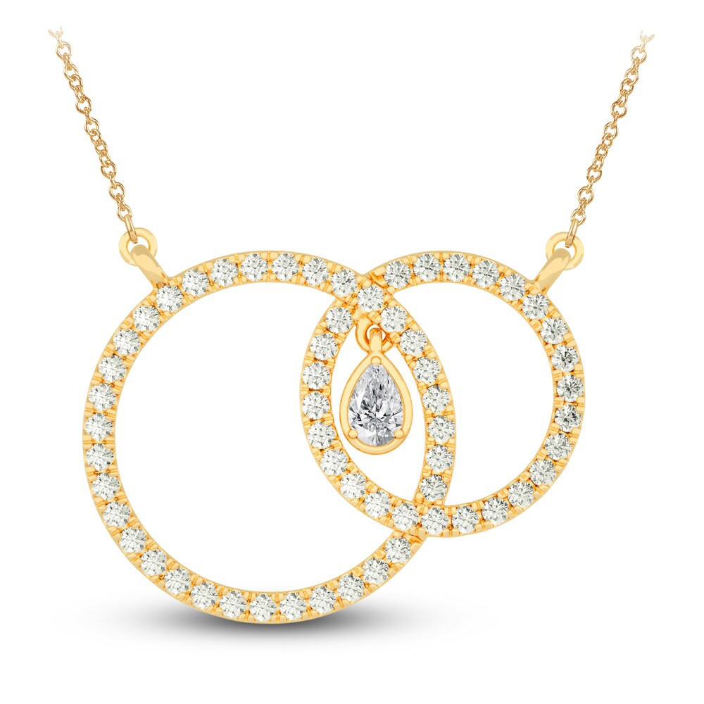 Diamond Pendant Necklace 7/8 ct tw Pear/Round 14K Yellow Gold 18" PjKHTTEw