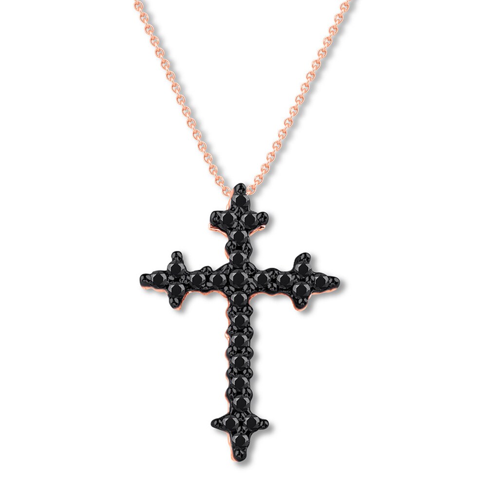 Black Diamond Cross Necklace 1/8 ct tw 10K Rose Gold PuTHHU6O