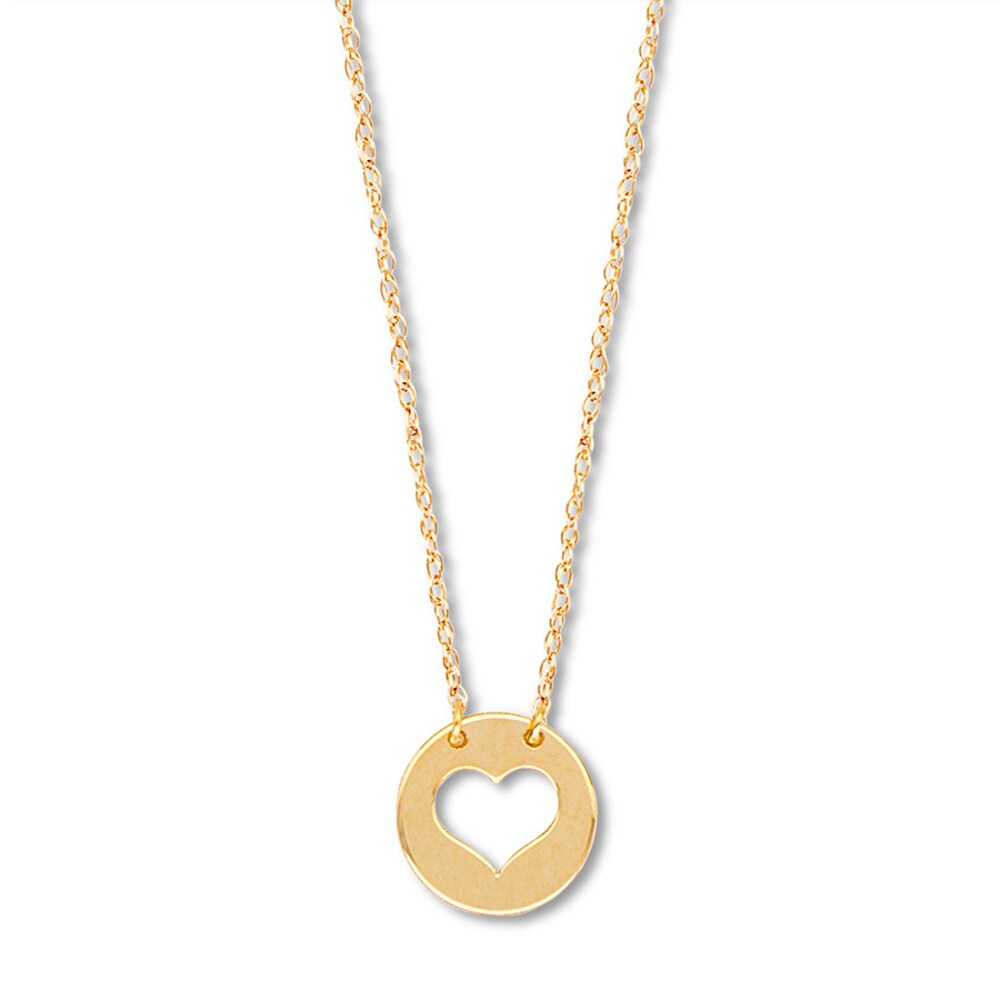 Disc Heart Necklace 14K Yellow Gold 16\" Adjustable Px4MdU3L