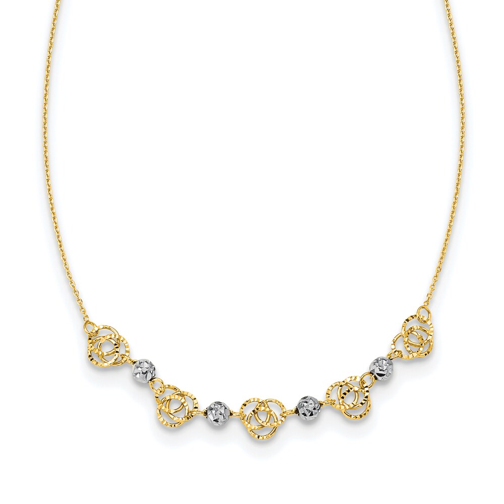 Diamond-Cut Bead & Knot Necklace 14K Two-Tone Gold 18\" Q236t3Z5
