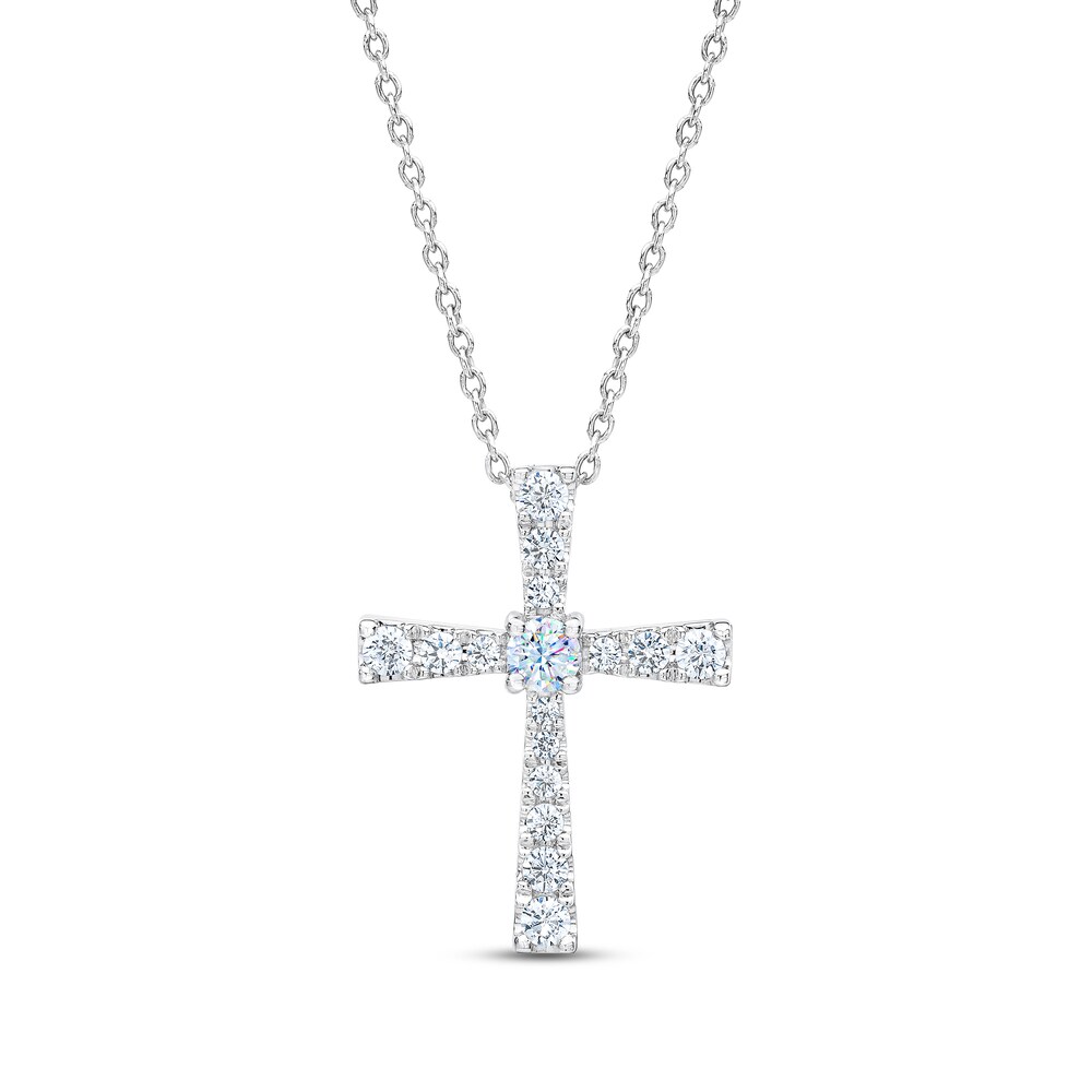 THE LEO First Light Diamond Cross Necklace 1/2 carat Round 14K White Gold QCVDbVJP