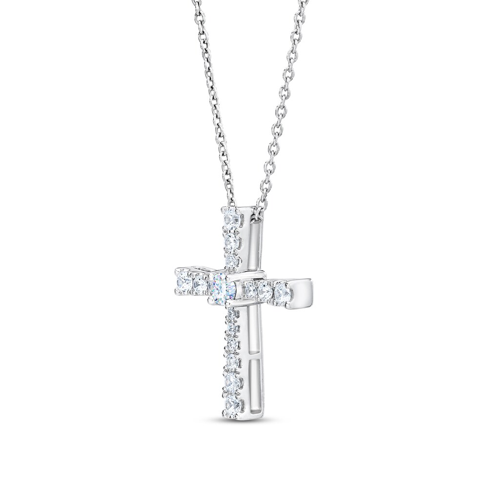 THE LEO First Light Diamond Cross Necklace 1/2 carat Round 14K White Gold QCVDbVJP