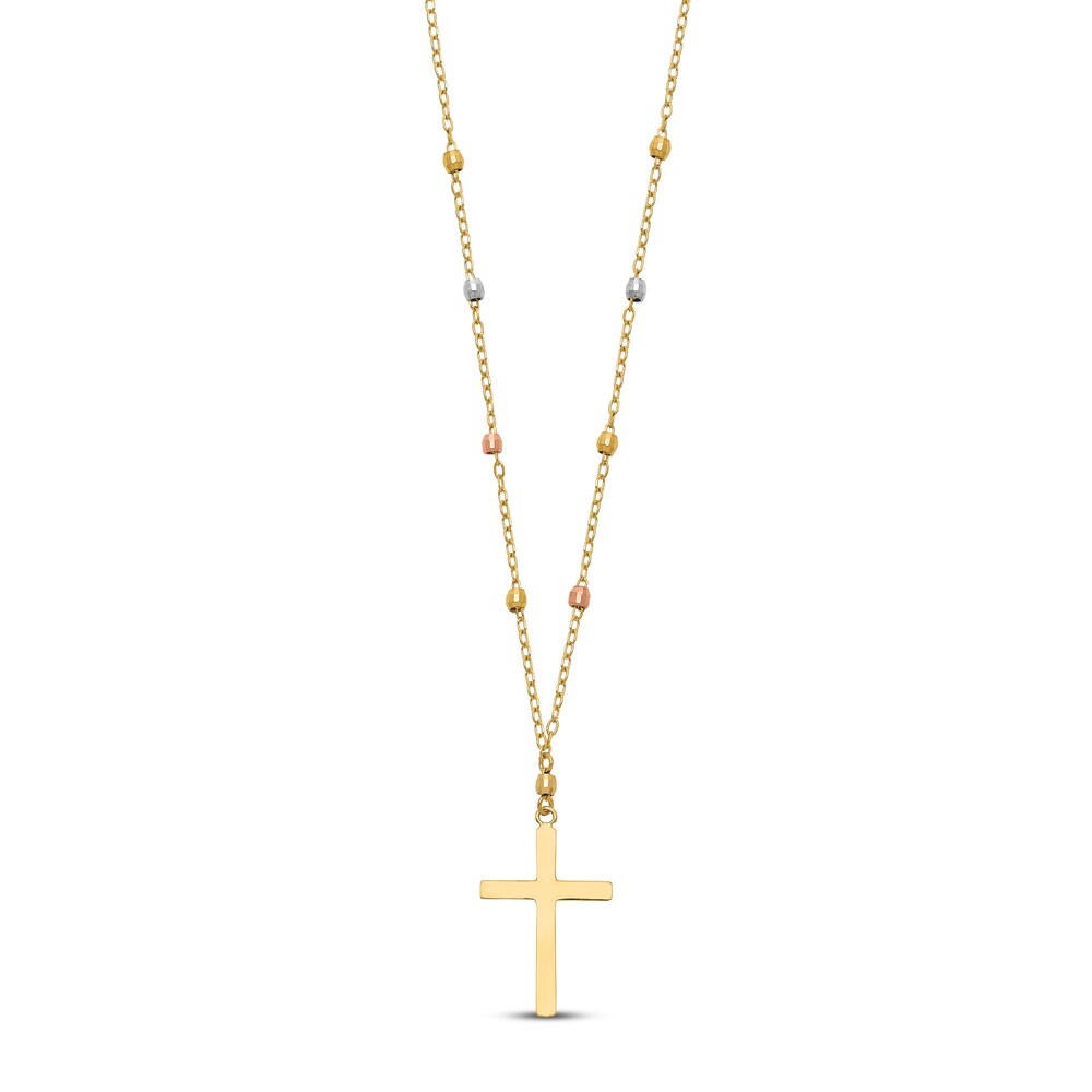 Diamond-Cut Beaded Cross Necklace 14K Tri-Tone Gold QHWyL9CH