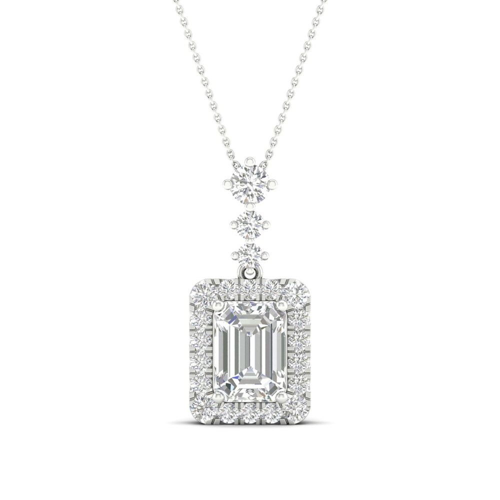 Lab-Created Diamond Pendant Necklace 1-1/2 ct tw Round/Emerald 14K White Gold QIHCJLaj
