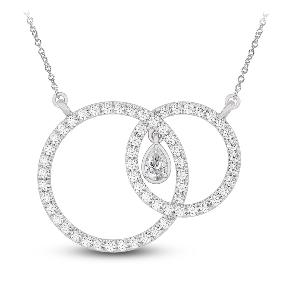 Diamond Pendant Necklace 7/8 ct tw Pear/Round 14K White Gold 18" QKGasE9E