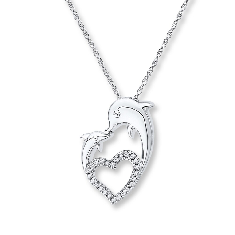 Dolphin Heart Necklace 1/8 ct tw Diamonds Sterling Silver QOF48QqC