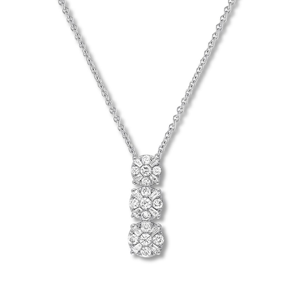 Round/Baguette Diamond Necklace 1/2 ct tw 10K White Gold QQAiVn9a