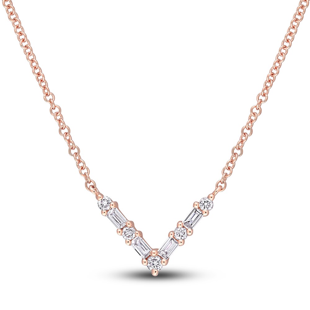 Diamond Necklace 1/6 ct tw Baguette/Round 14K Rose Gold 16\" QeQlcjIi