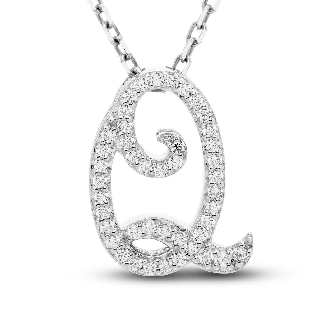 Diamond Initial Q Pendant Necklace 1/10 ct tw Round 10K White Gold Qo7msvHN