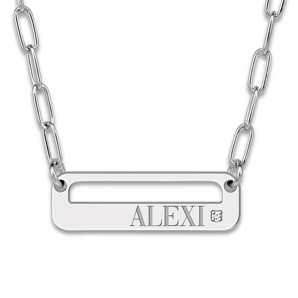 High-Polish Name Link Necklace Diamond Accent Sterling Silver 18\" Qx35dN7U