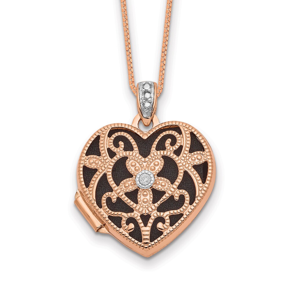 Heart Locket Necklace Diamond Accents 14K Rose Gold/Rhodium 18" QymV94pv