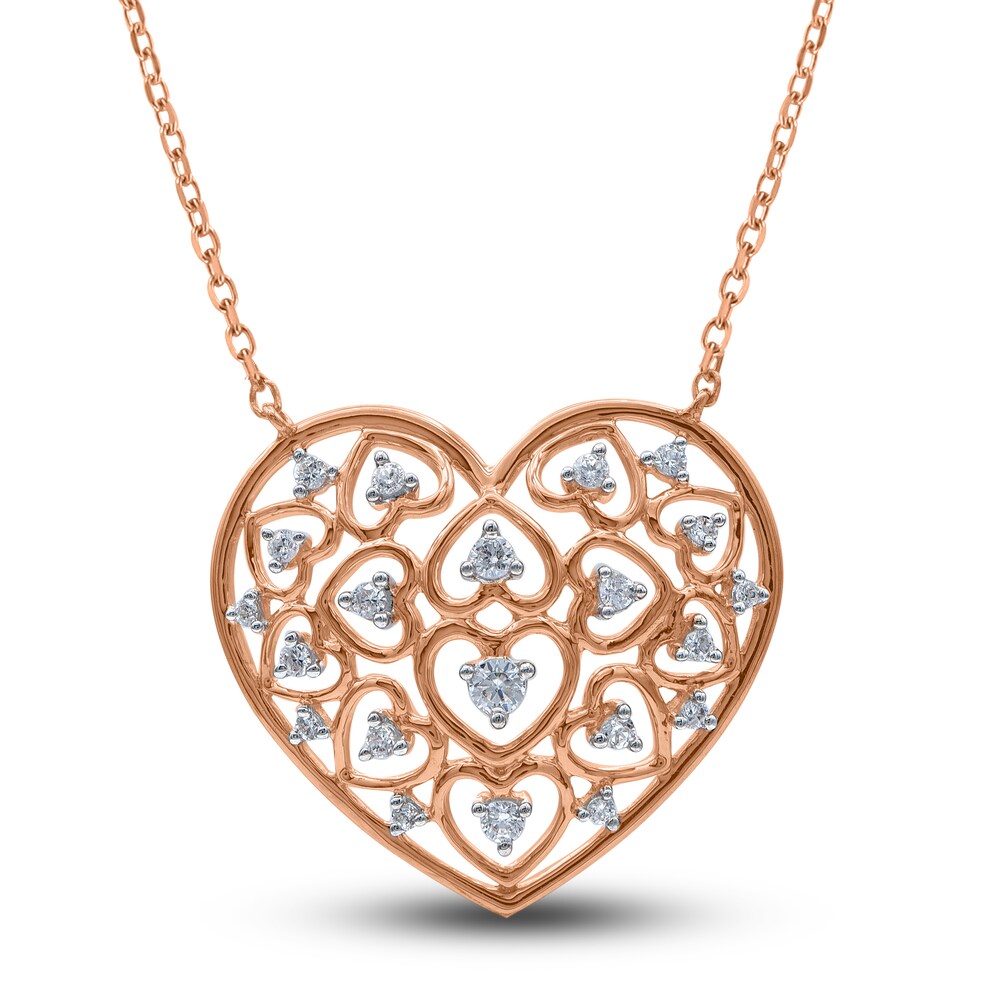 Diamond Heart Necklace 1/4 ct tw Round 14K Rose Gold 18" R0bWmD0k