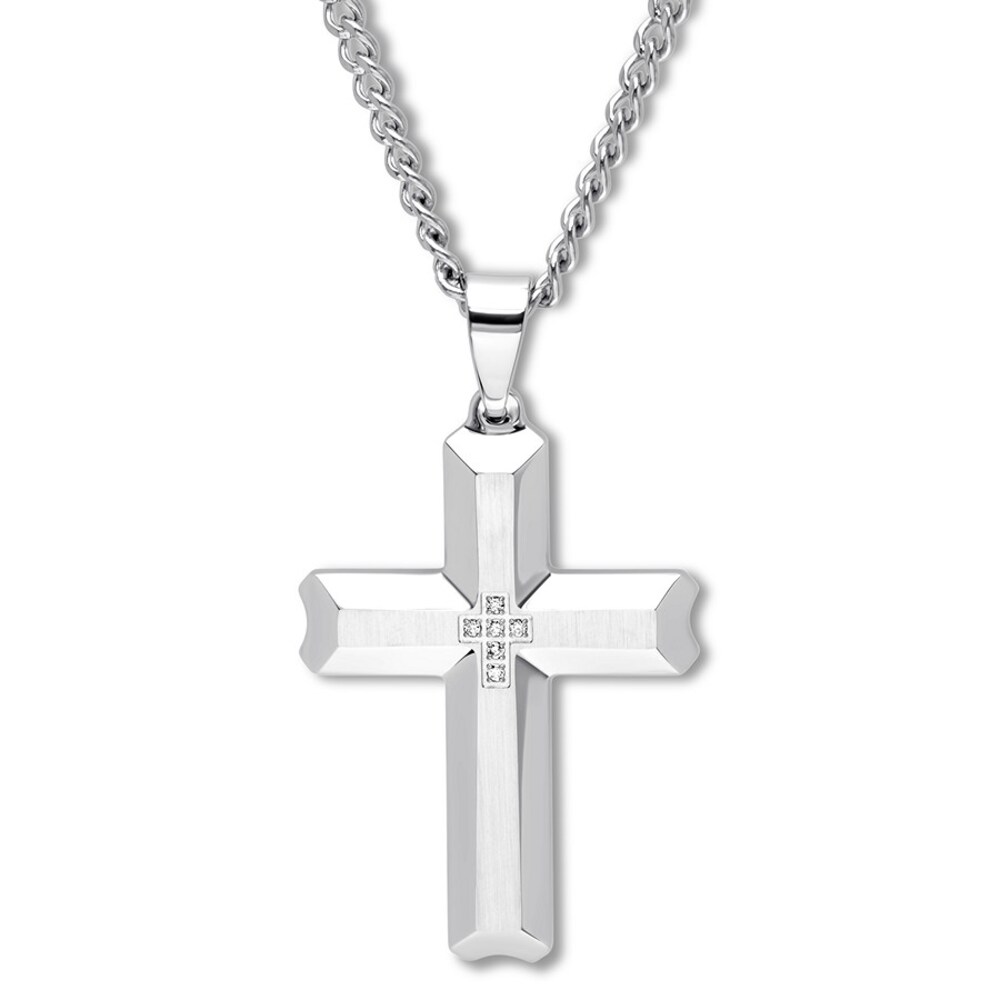 Cross Necklace 1/20 ct tw Diamonds Stainless Steel R29ez4d3