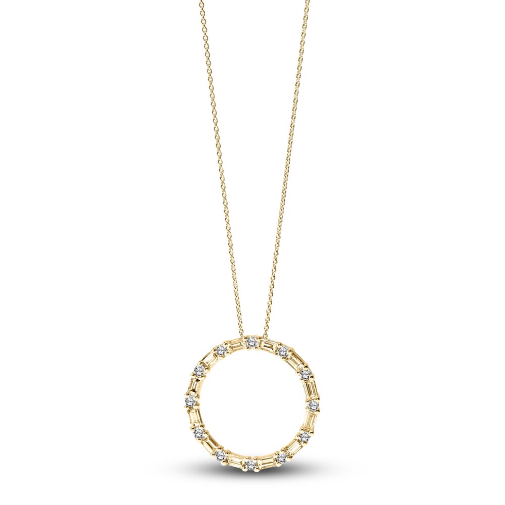 Diamond Circle Necklace 1/2 ct tw Round/Baguette 14K Yellow Gold 16\" R4NGmsRP