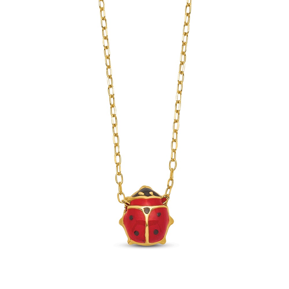 Ladybug Charm Necklace Red/Black Enamel 14K Yellow Gold RAHSEqh3