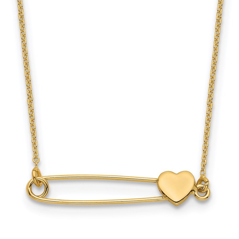 Safety Pin Heart Necklace 14K Yellow Gold 17" RIQV9hkg