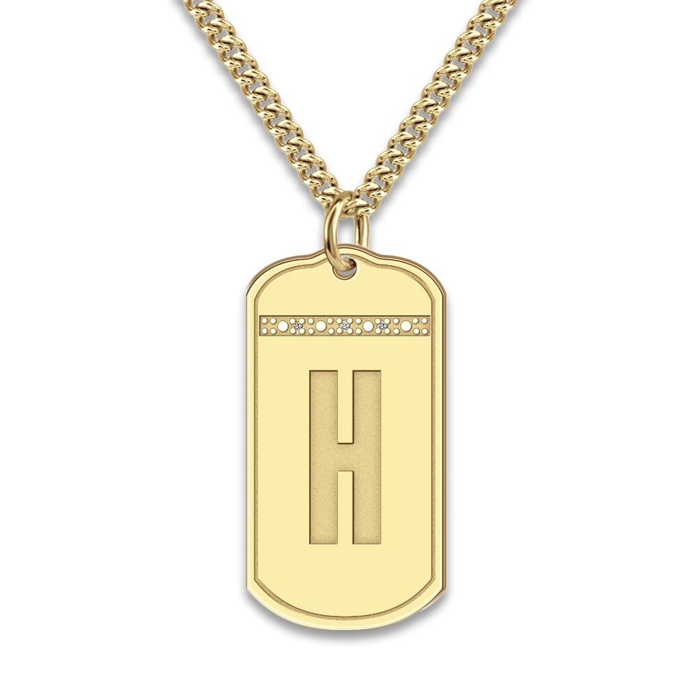 Men's Personalized Initial Pendant Necklace Diamond Accents Yellow Gold-Plated Sterling Silver 20" RPL3wrBL