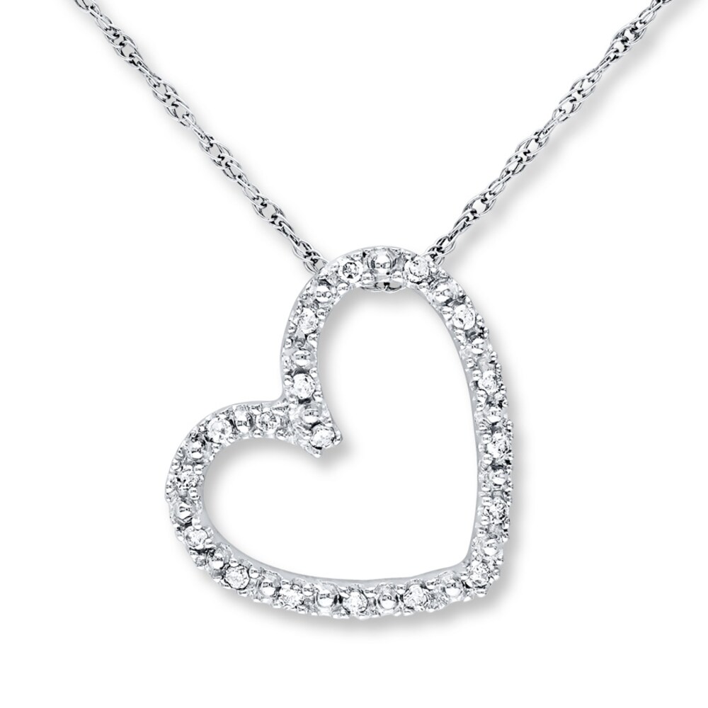 Diamond Heart Necklace 1/10 ct tw Round-cut 10K White Gold RVegAHBO