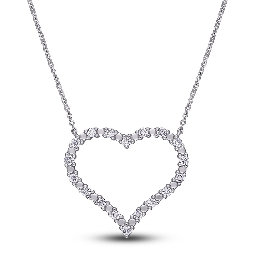 Diamond Heart Pendant Necklace 3/8 ct tw Round 10K White Gold 17" RaSEO3Jk