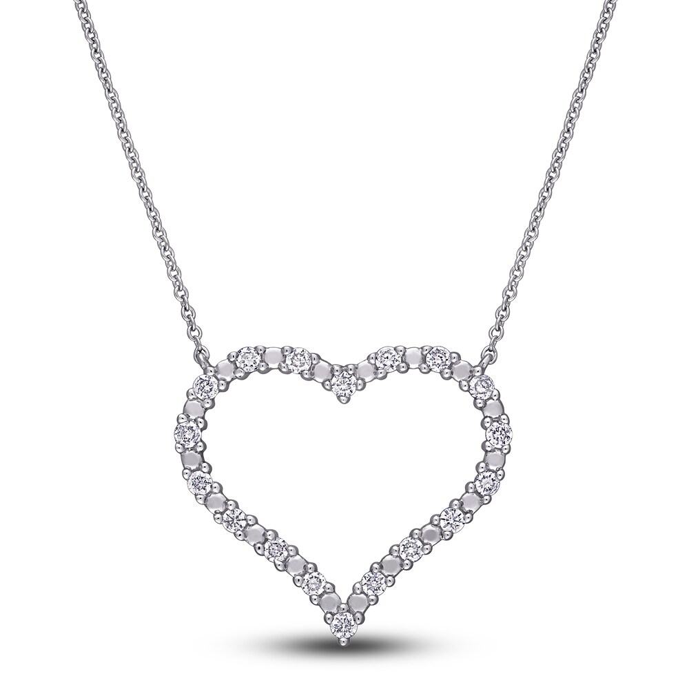 Diamond Heart Pendant Necklace 3/8 ct tw Round 10K White Gold 17\" RaSEO3Jk