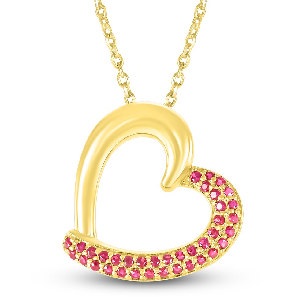 Lab-Created Ruby Heart Necklace 10K Yellow Gold 18" Rds5fYRQ