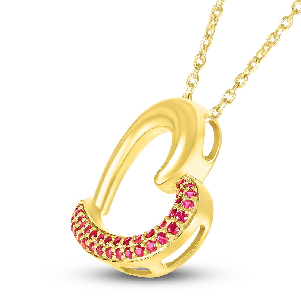 Lab-Created Ruby Heart Necklace 10K Yellow Gold 18\" Rds5fYRQ