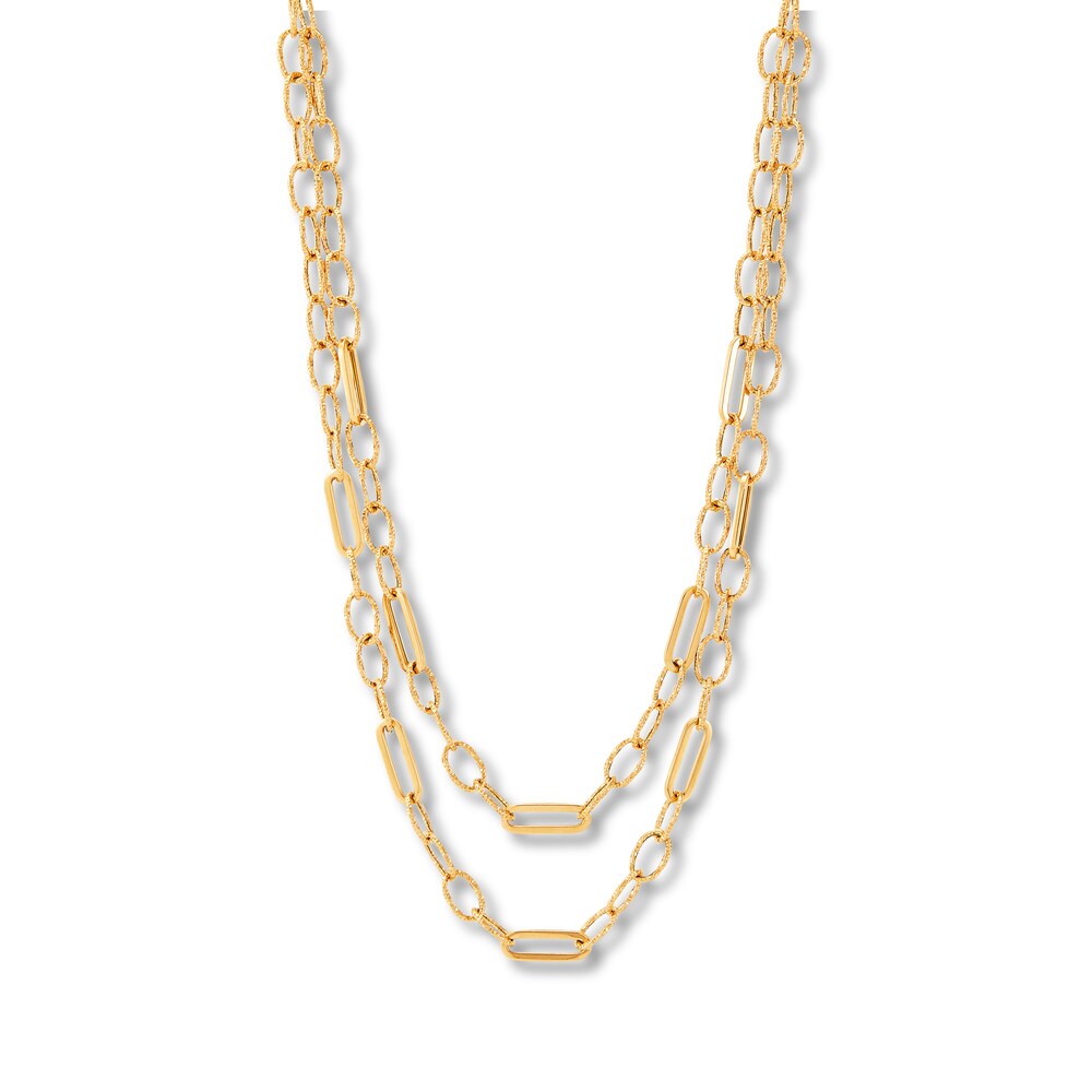Italia D'Oro Paper Clip Chain Necklace 14K Yellow Gold 18" ReAh0dmQ