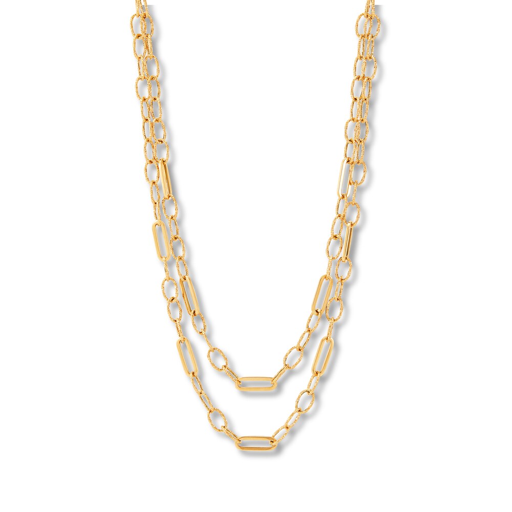 Italia D\'Oro Paper Clip Chain Necklace 14K Yellow Gold 18\" ReAh0dmQ