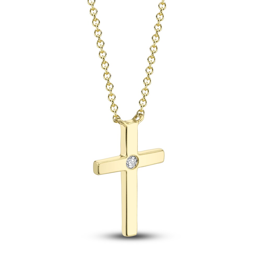 Shy Creation Cross Necklace Diamond Accents 14K Yellow Gold SC55021364 RfLRm45v